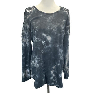 Earth Yoga Organic Cotton Gray Tie Dye Crochet Long Sleeve T Shirt Women's XXL